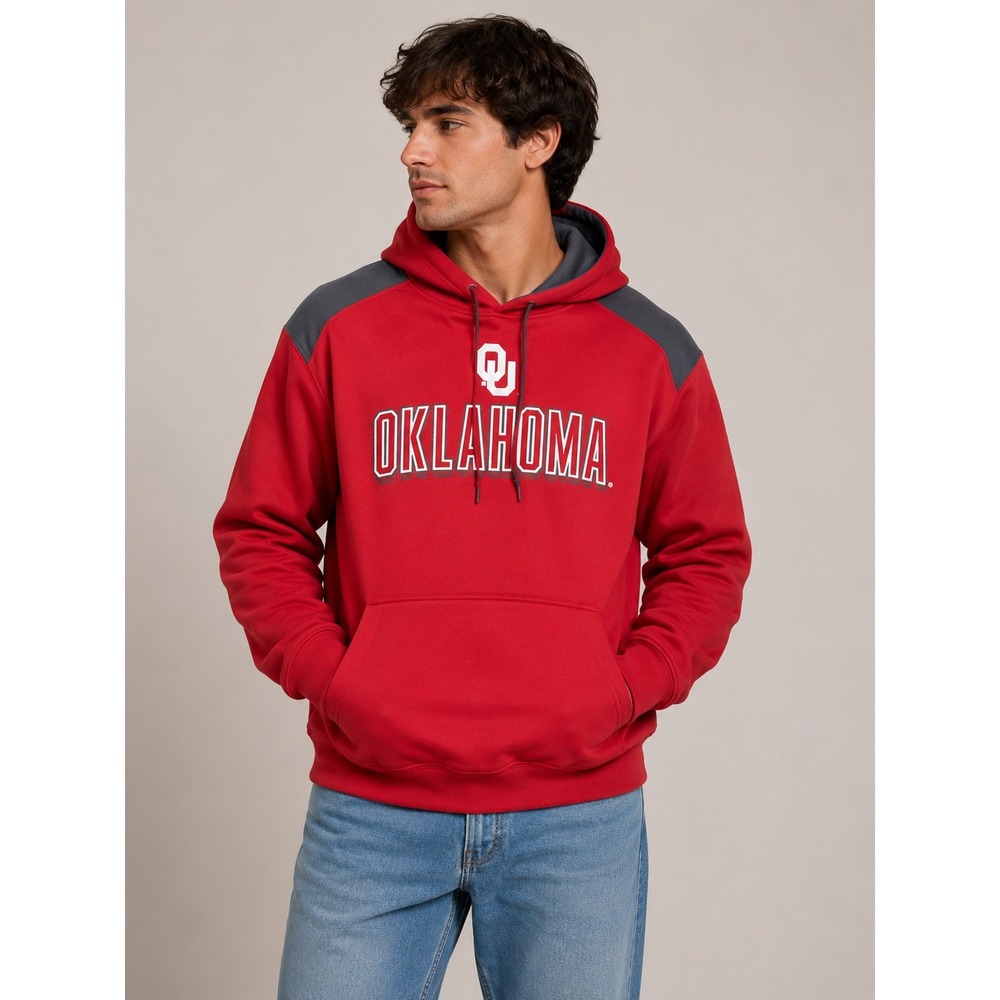 Russell Mens Oklahoma Sooners OU Hoodie Red Grey Performance Sweatshirt XL |r1